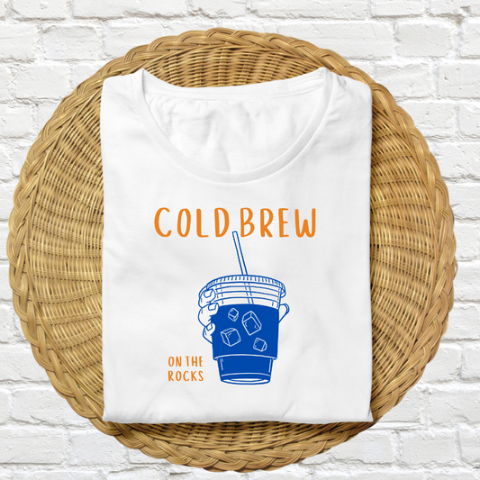 Cold Brew On the Rocks- Unisex Oversized Tshirt (White)