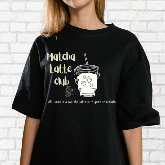 Macha Latte Club-Unisex Oversized T-shirt (Black)