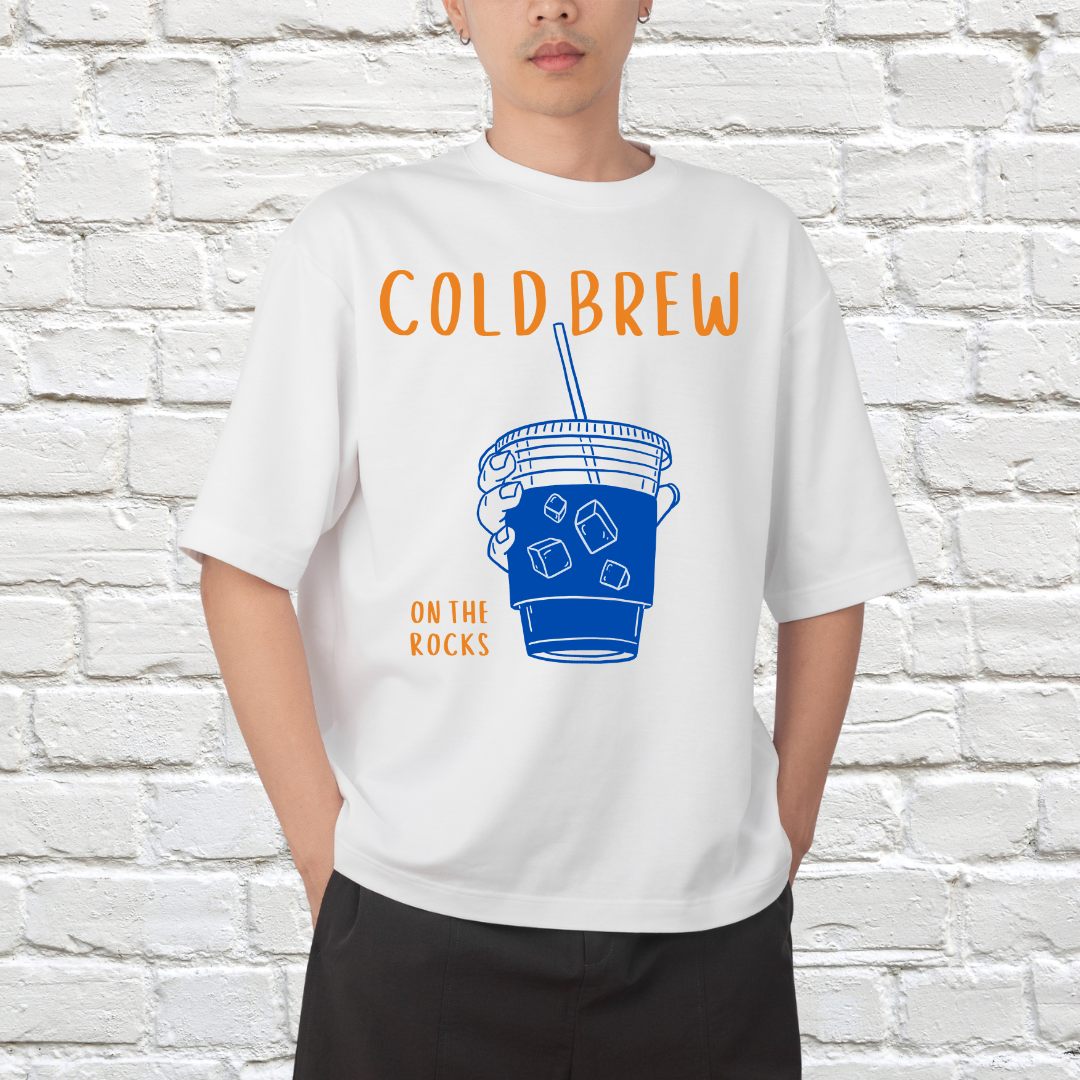 Cold Brew On the Rocks- Unisex Oversized Tshirt (White)