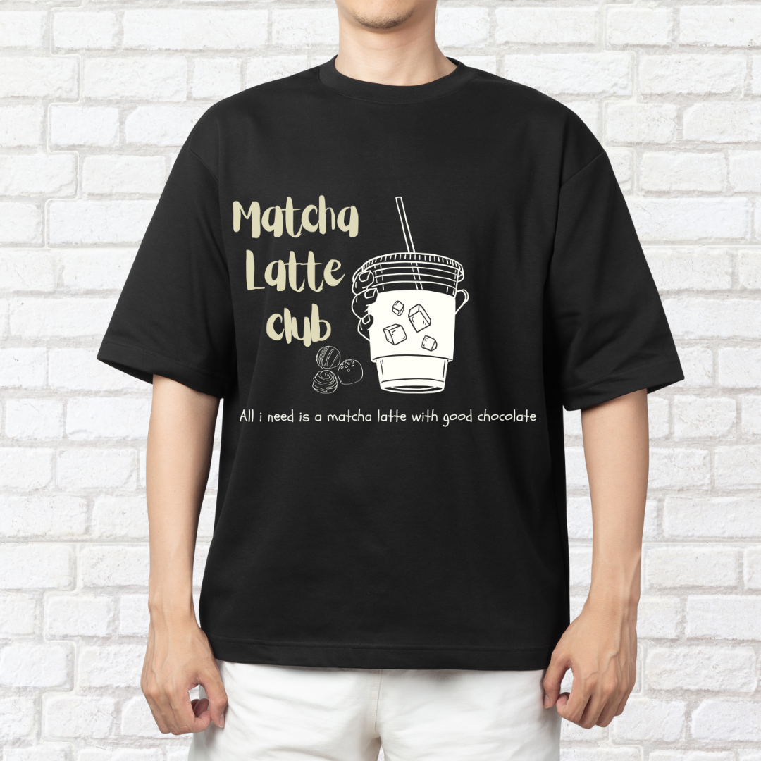 Macha Latte Club-Unisex Oversized T-shirt (Black)